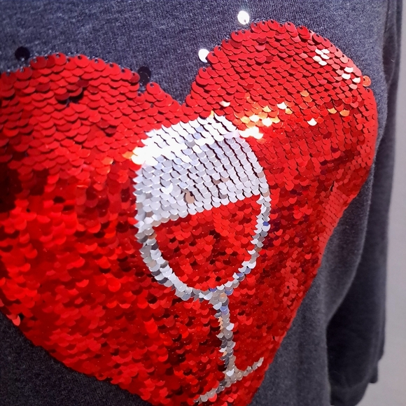 Paraphrase | Sequin Heart Wine Glass Sweater - Gray and Red - Picture 3 of 9